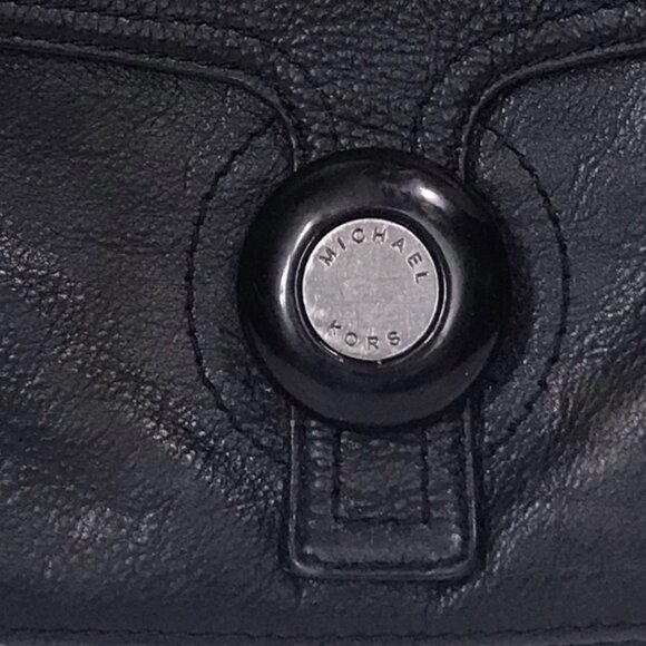 Michael Kors Leather Satchel Shoulder Bag Tote Pocket Logo Minimalist Black Grey - Picture 9 of 16